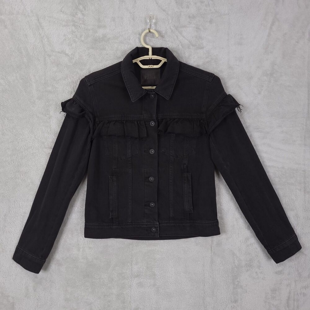 Paige Denim Jacket Womens XS Black Nightingale Ruffle Heidi Whimsigoth Witchy